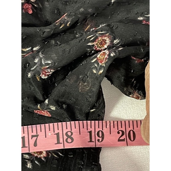Loft Womens Blouse Size S Small Short Sleeve Black Floral Open Tie Back Lined - Picture 6 of 6